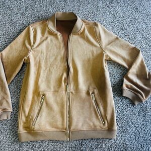 Women's Tan Faux Suede Bomber Jacket